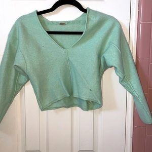 Free People Mint Cropped Sweater Top